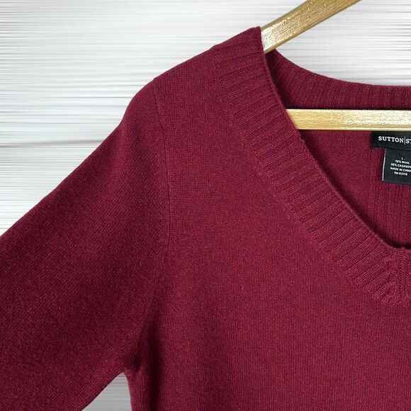 Sutton Studio Burgundy Wool Cashmere Blend Sweater Dress V-neck size L - Picture 5 of 13